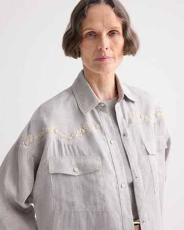 TWP Light heather grey Carter Shirt With French Knots in Delave Linen view 3