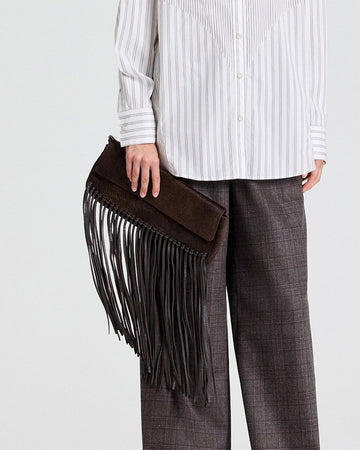 TWP Dark chocolate Fringe Clutch in Ponyhair view 2