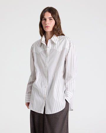 TWP White / turkish coffee Austin Shirt in Cotton Stripes view 2