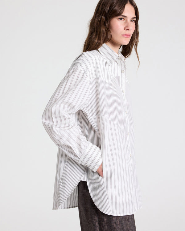TWP White / turkish coffee Austin Shirt in Cotton Stripes view 1
