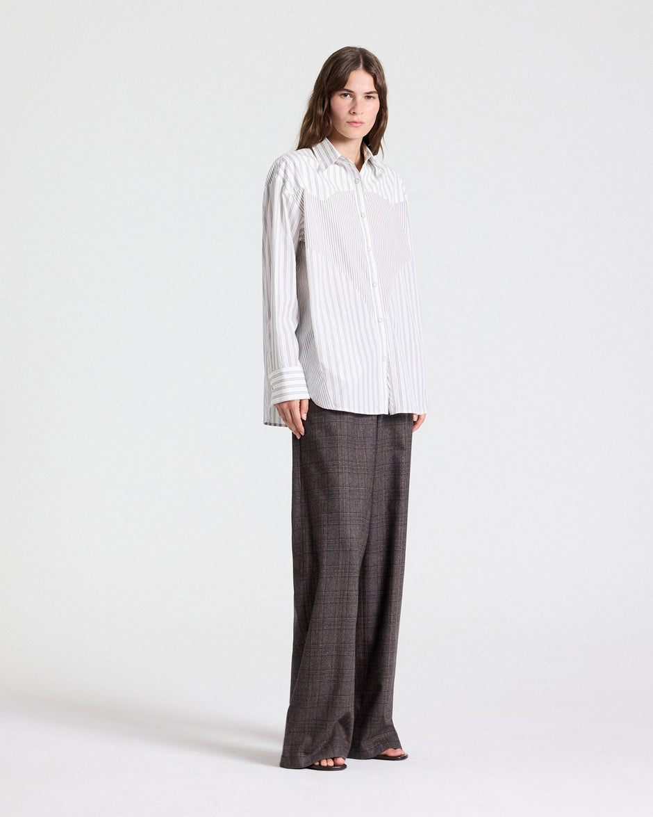 TWP White / turkish coffee Austin Shirt in Cotton Stripes view 3