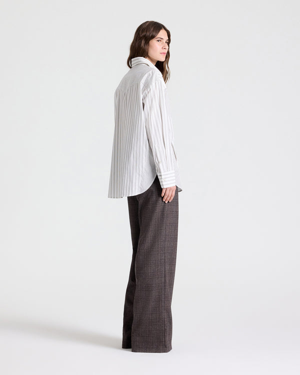 TWP White / turkish coffee Austin Shirt in Cotton Stripes view 5