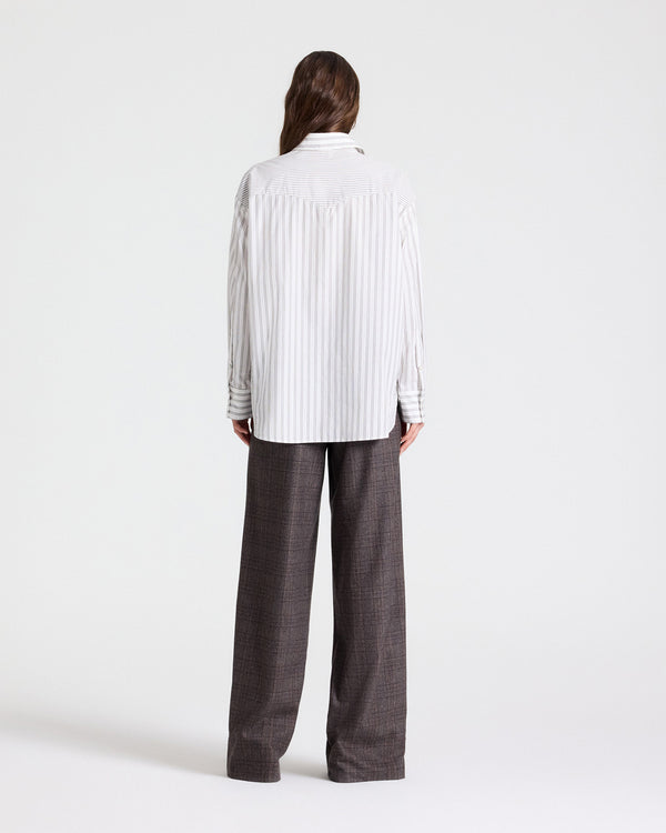 TWP White / turkish coffee Austin Shirt in Cotton Stripes view 6
