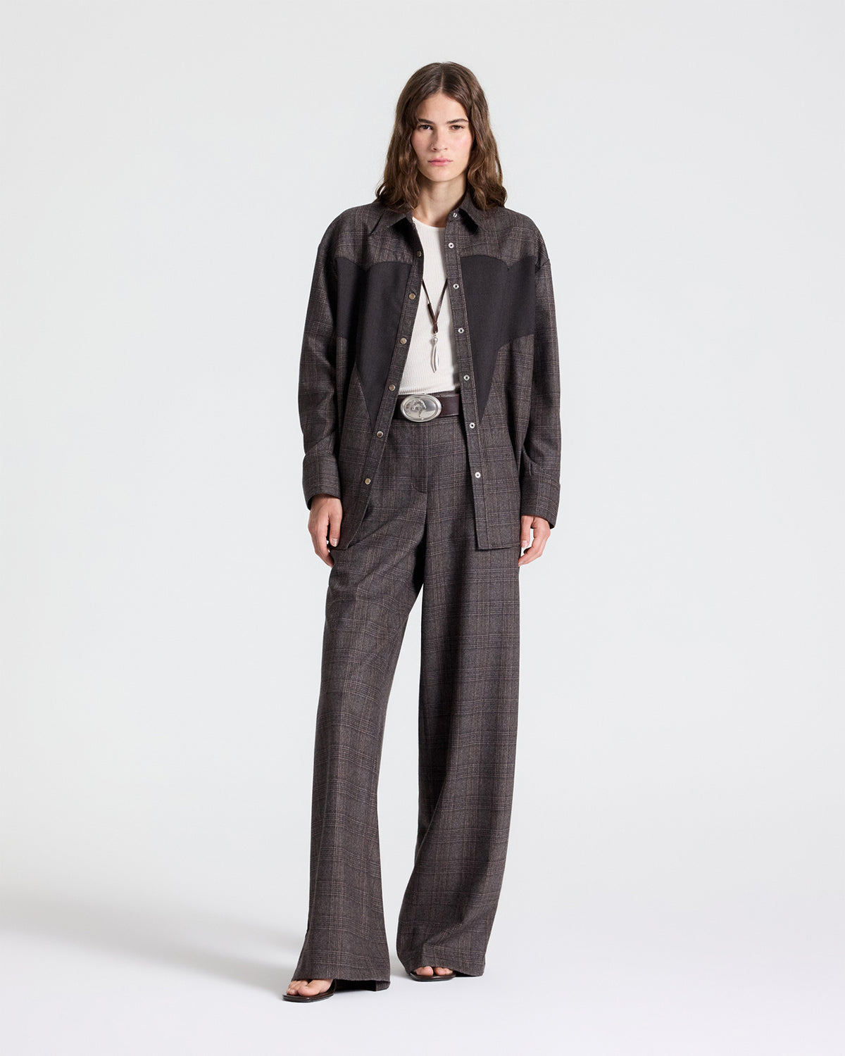 TWP Chocolate multi/dark chococlate Austin Shirt in Wool Flannel view 3