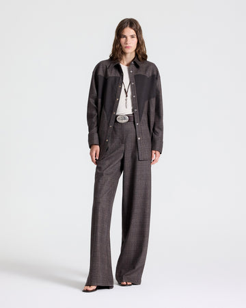 TWP Chocolate multi/dark chococlate Austin Shirt in Wool Flannel view 3