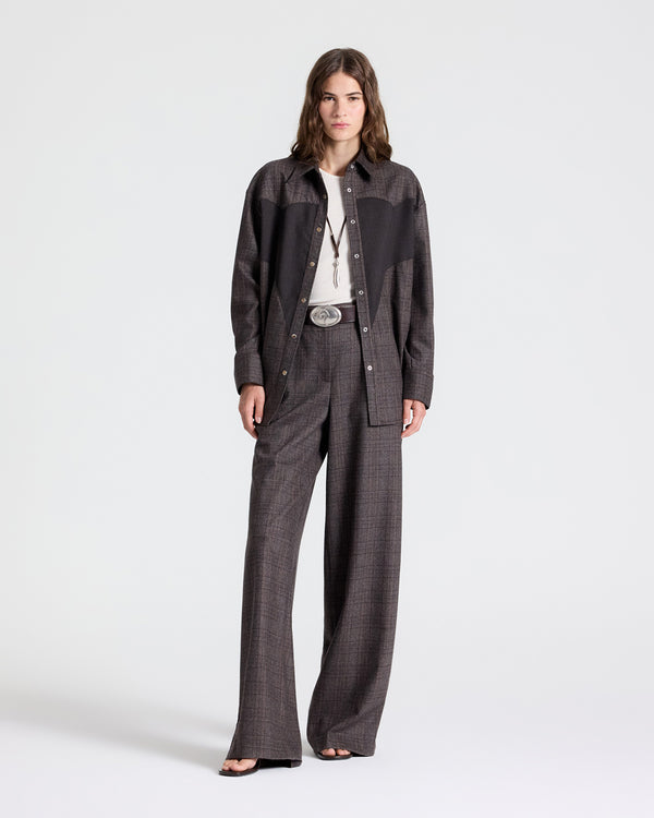 TWP Chocolate multi/dark chococlate Austin Shirt in Wool Flannel view 3