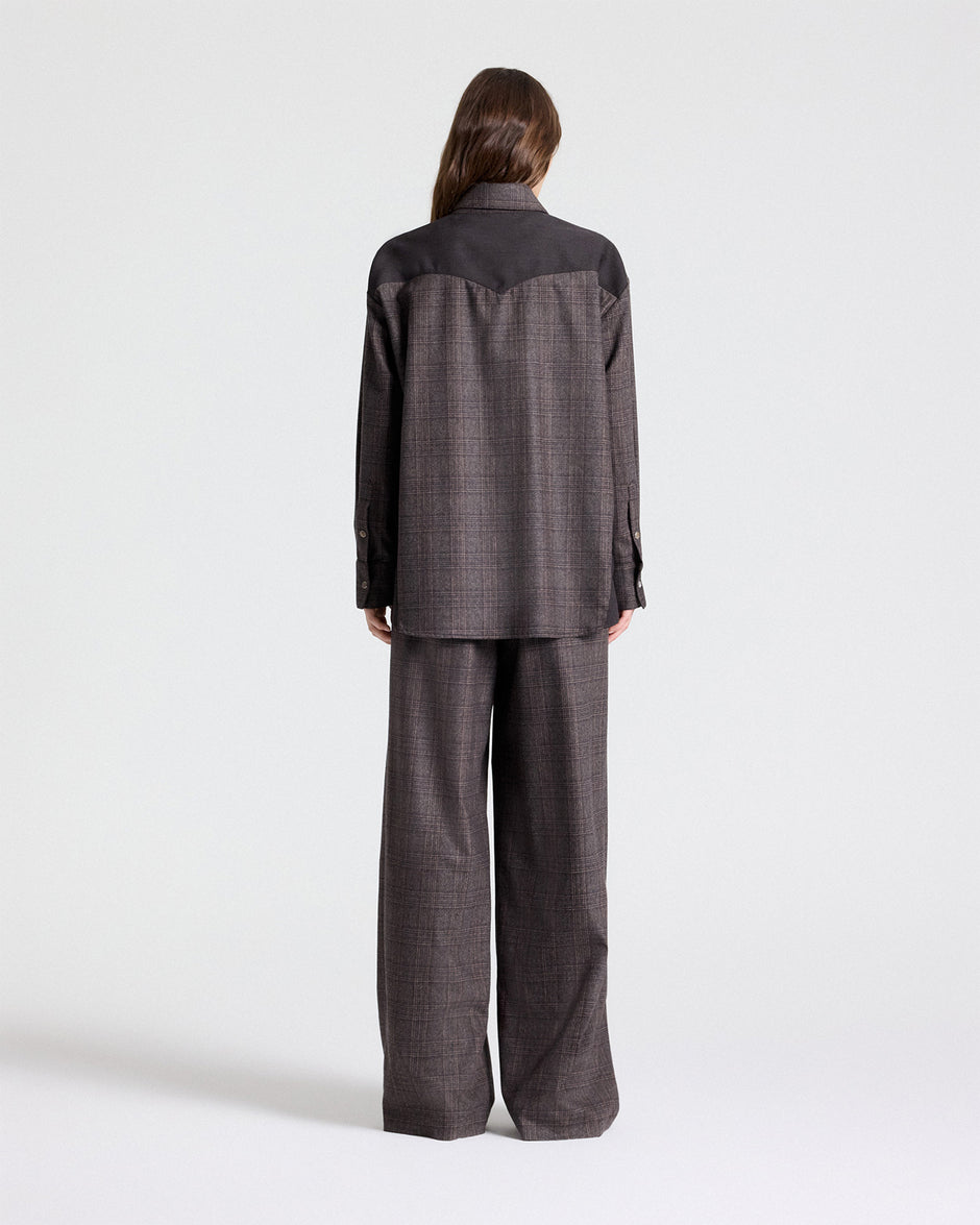TWP Chocolate multi/dark chococlate Austin Shirt in Wool Flannel view 5