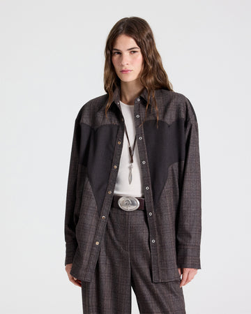 TWP Chocolate multi/dark chococlate Austin Shirt in Wool Flannel view 1