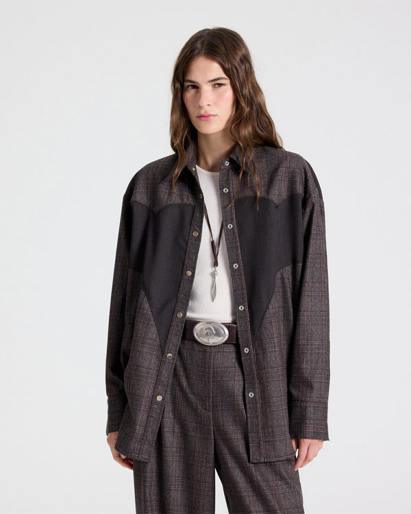TWP Chocolate multi/dark chococlate Austin Shirt in Wool Flannel view 1