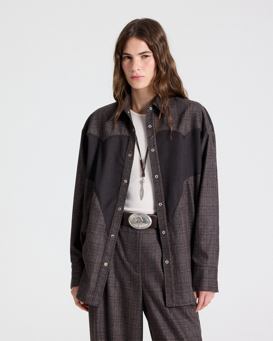 TWP Chocolate multi/dark chococlate Austin Shirt in Wool Flannel view 1