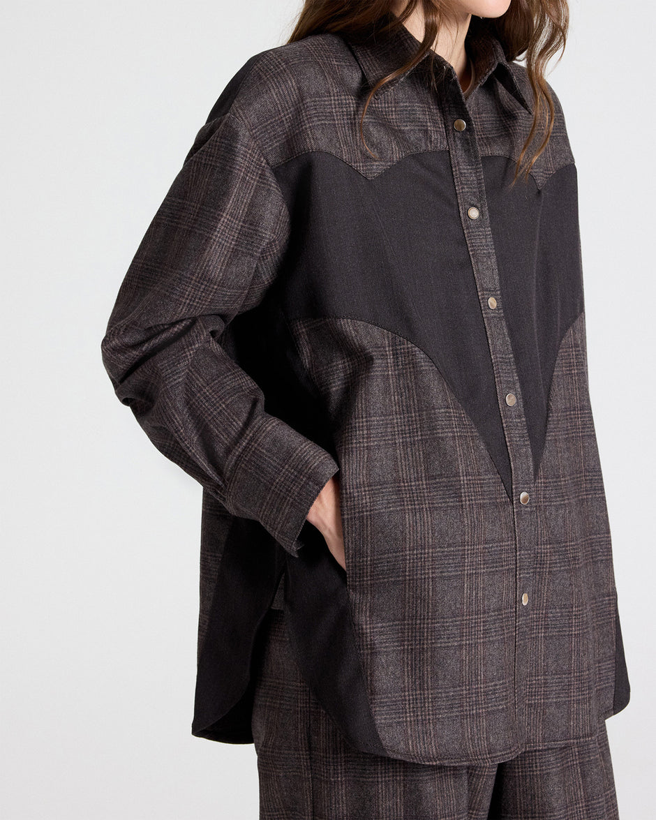 TWP Chocolate multi/dark chococlate Austin Shirt in Wool Flannel view 2