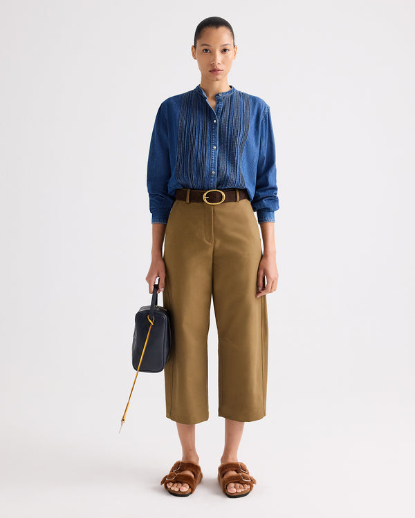 TWP Paris Pintuck Painter Shirt in Denim Shirting view 3