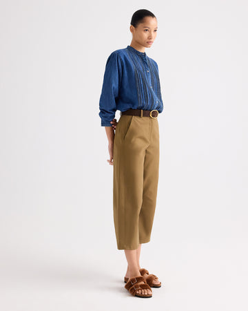 TWP Paris Pintuck Painter Shirt in Denim Shirting view 4