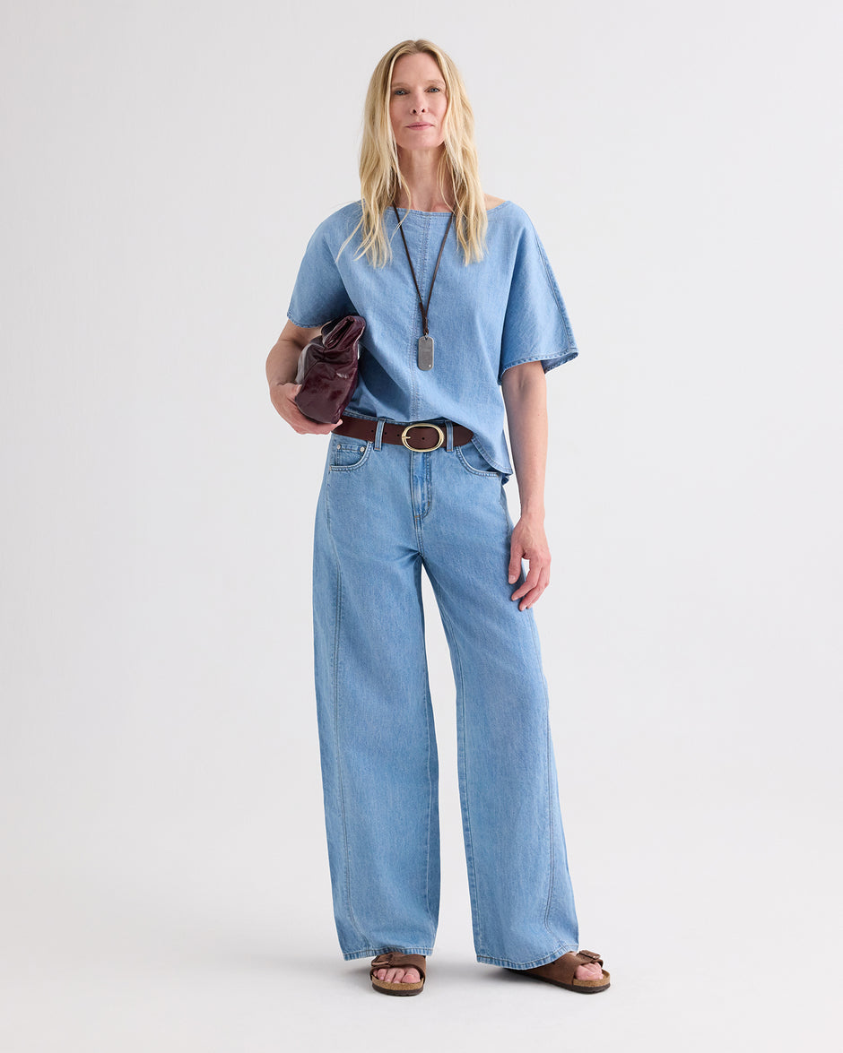 TWP Montauk Simple T in Denim Shirting view 3