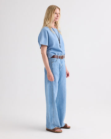 TWP Montauk Simple T in Denim Shirting view 4