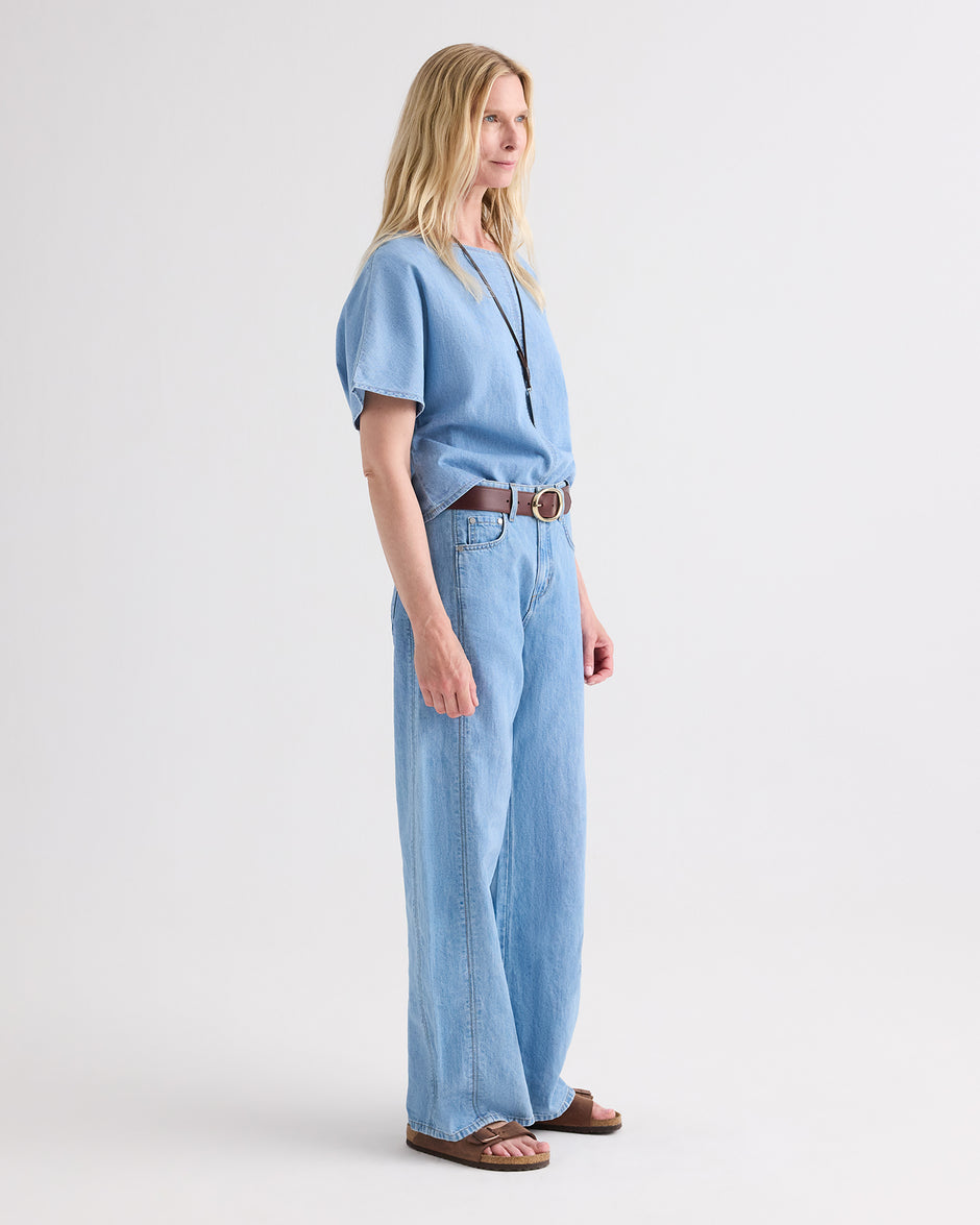 TWP Montauk Simple T in Denim Shirting view 4