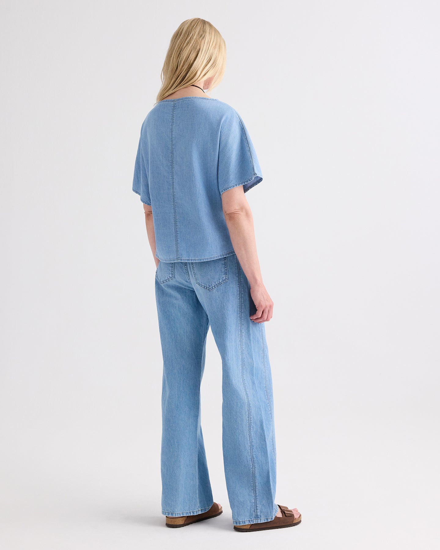 TWP Montauk Simple T in Denim Shirting view 5