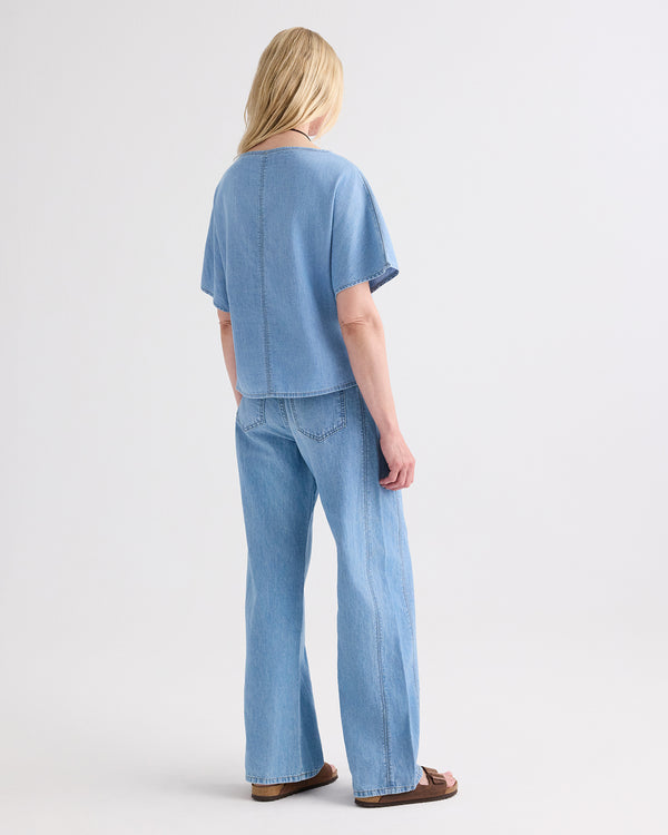 TWP Montauk Simple T in Denim Shirting view 5