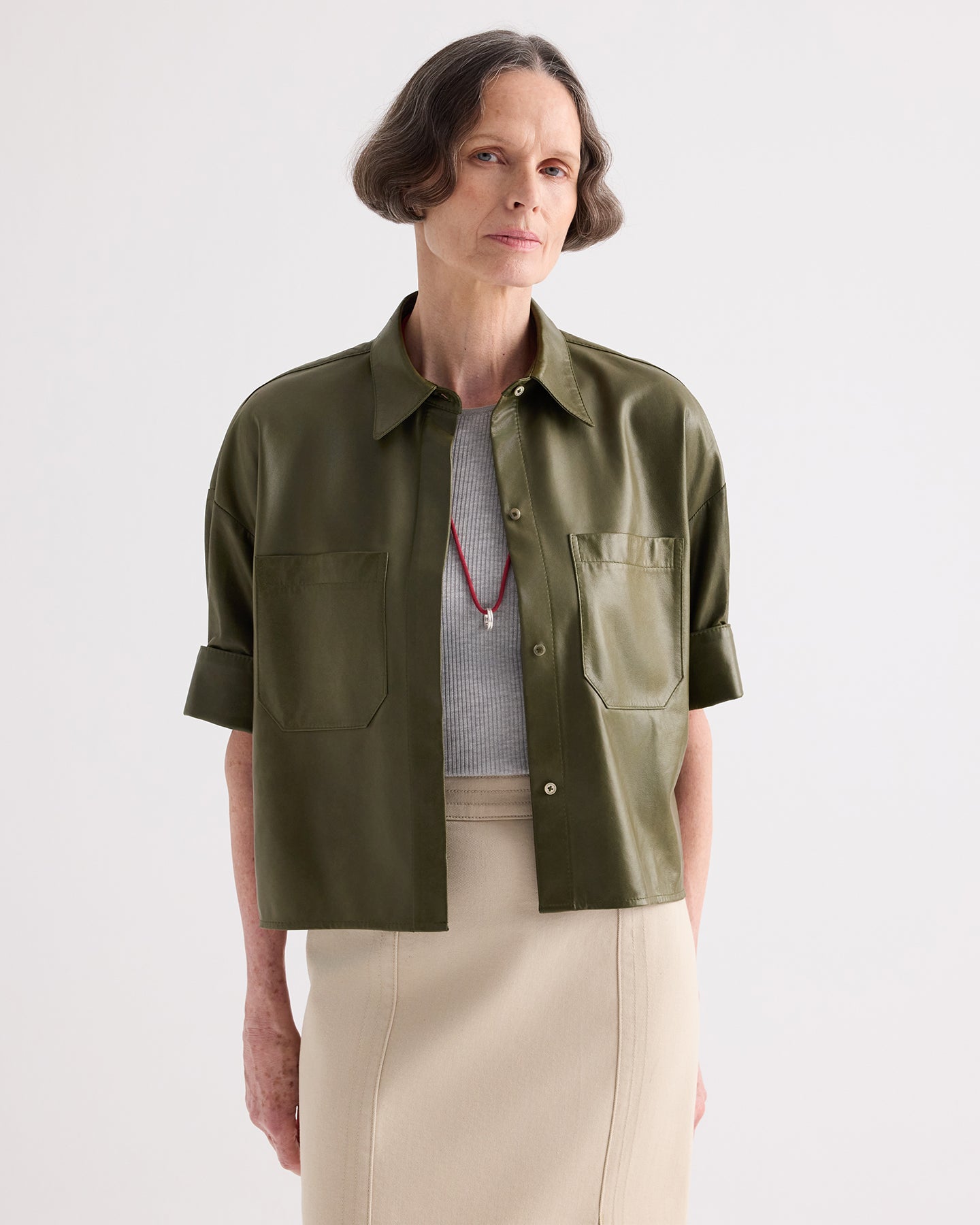 TWP Beetle My Newest Mistake Shirt in Paper Suede view 3