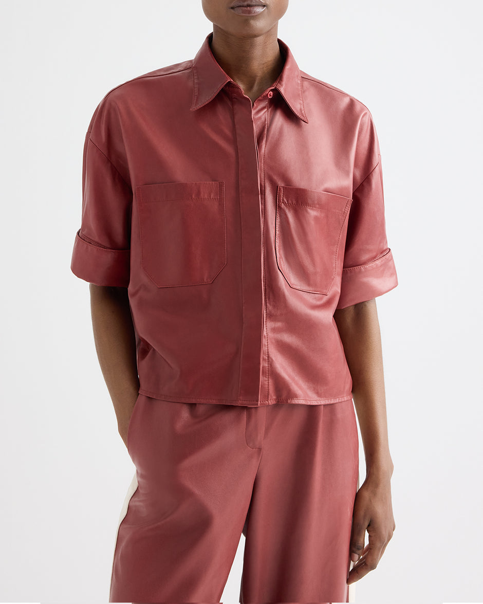 TWP Karanda red My Newest Mistake Shirt in Paper Leather view 1