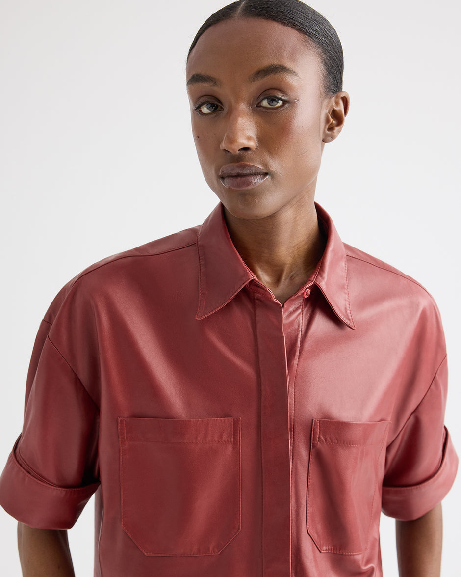 TWP Karanda red My Newest Mistake Shirt in Paper Leather view 4