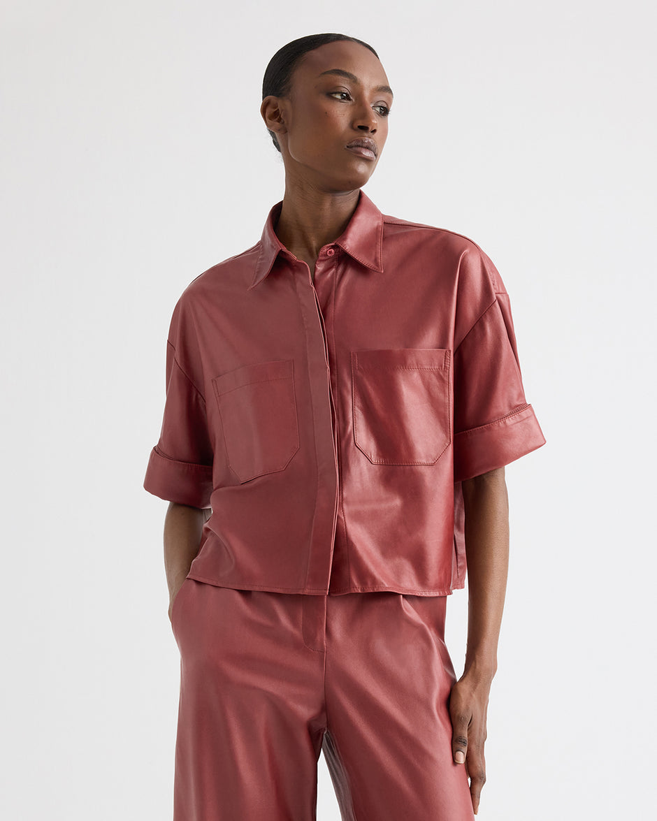 TWP Karanda red My Newest Mistake Shirt in Paper Leather view 2