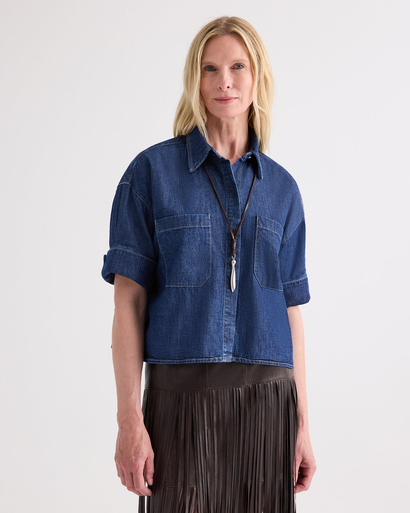 TWP Dark stone My Newest Mistake in Denim Shirting view 1