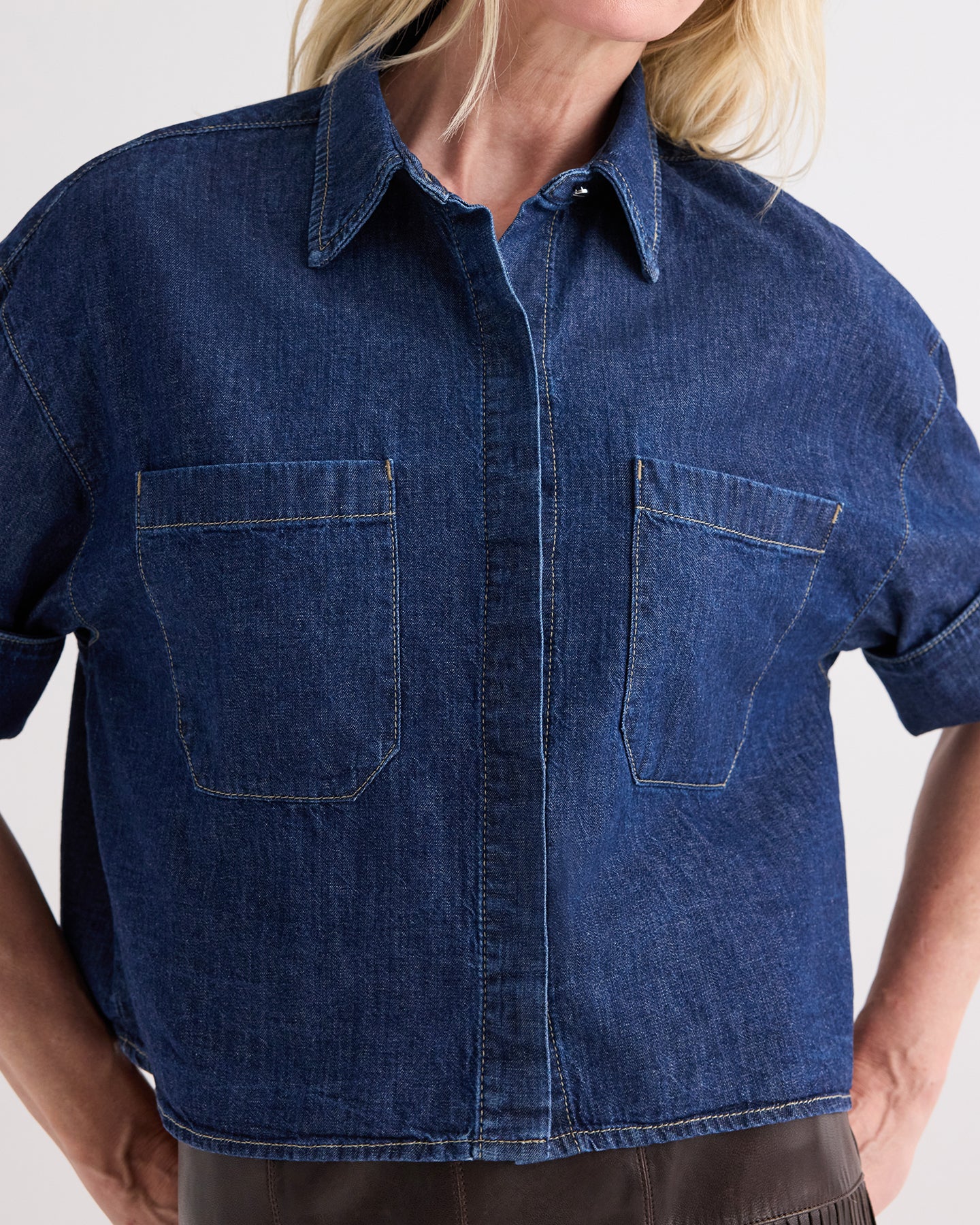 TWP Dark stone My Newest Mistake in Denim Shirting view 2