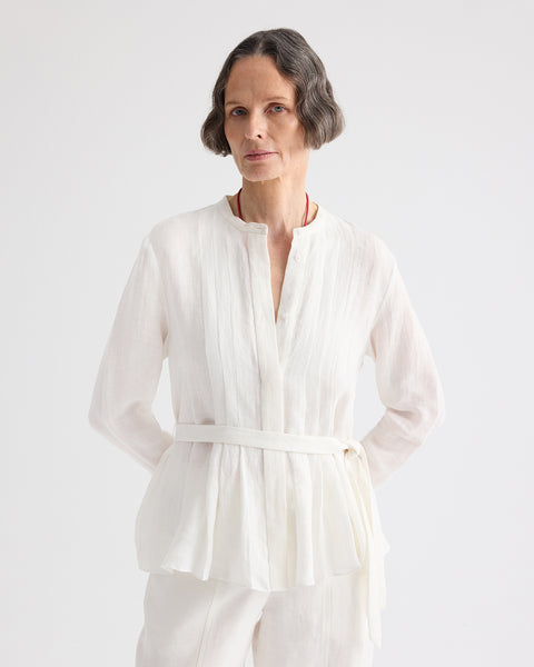 White Pleated Poet Blouse | White Linen Long Sleeve Blouse | TWP | TWP