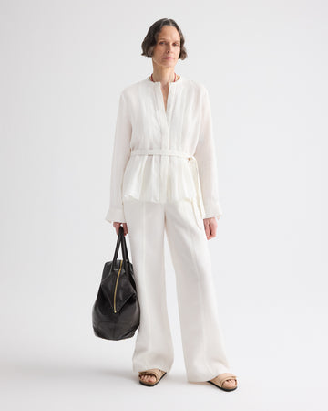 TWP White Pleated Poet Blouse in Delave Linen view 3