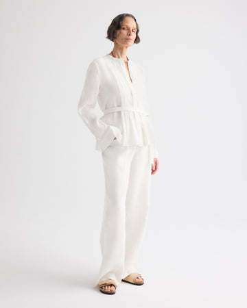 TWP White Pleated Poet Blouse in Delave Linen view 4