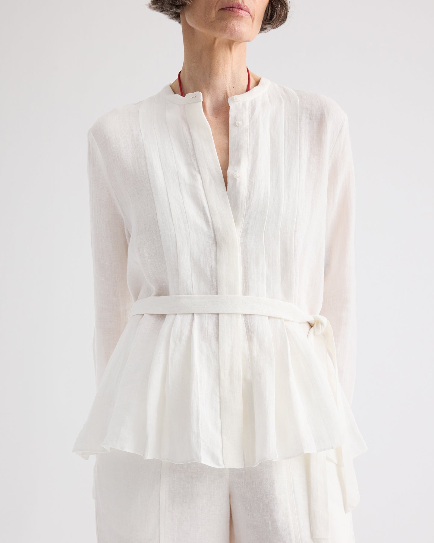 TWP White Pleated Poet Blouse in Delave Linen view 2