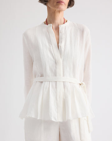 TWP White Pleated Poet Blouse in Delave Linen view 2