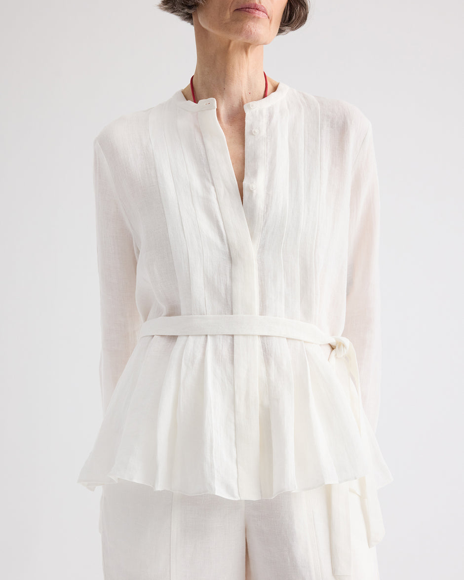 TWP White Pleated Poet Blouse in Delave Linen view 2