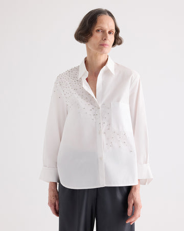 TWP White Next Morning Shirt with Crystals in Superfine Cotton view 1