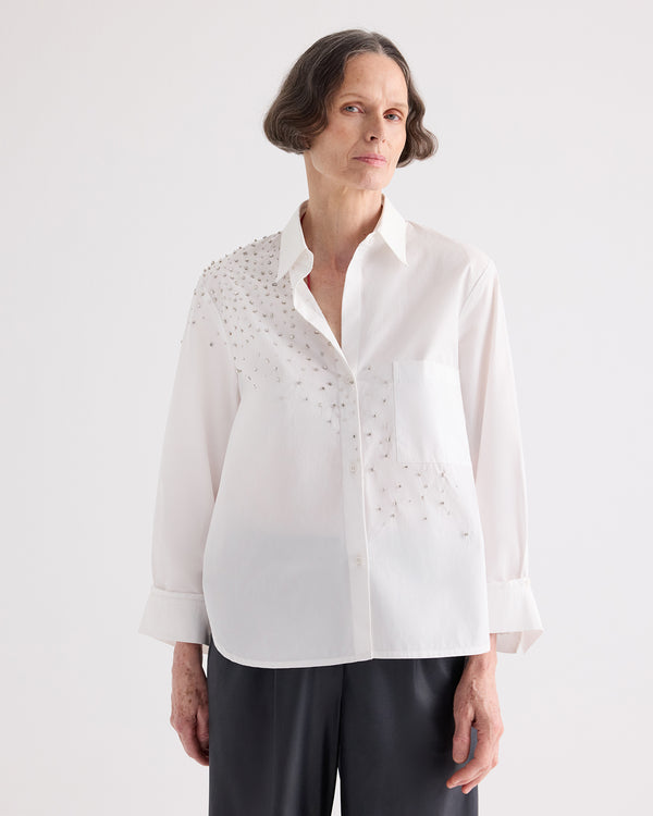 TWP White Next Morning Shirt with Crystals in Superfine Cotton view 1