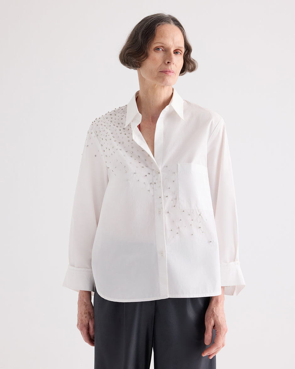 TWP White Next Morning Shirt with Crystals in Superfine Cotton view 1