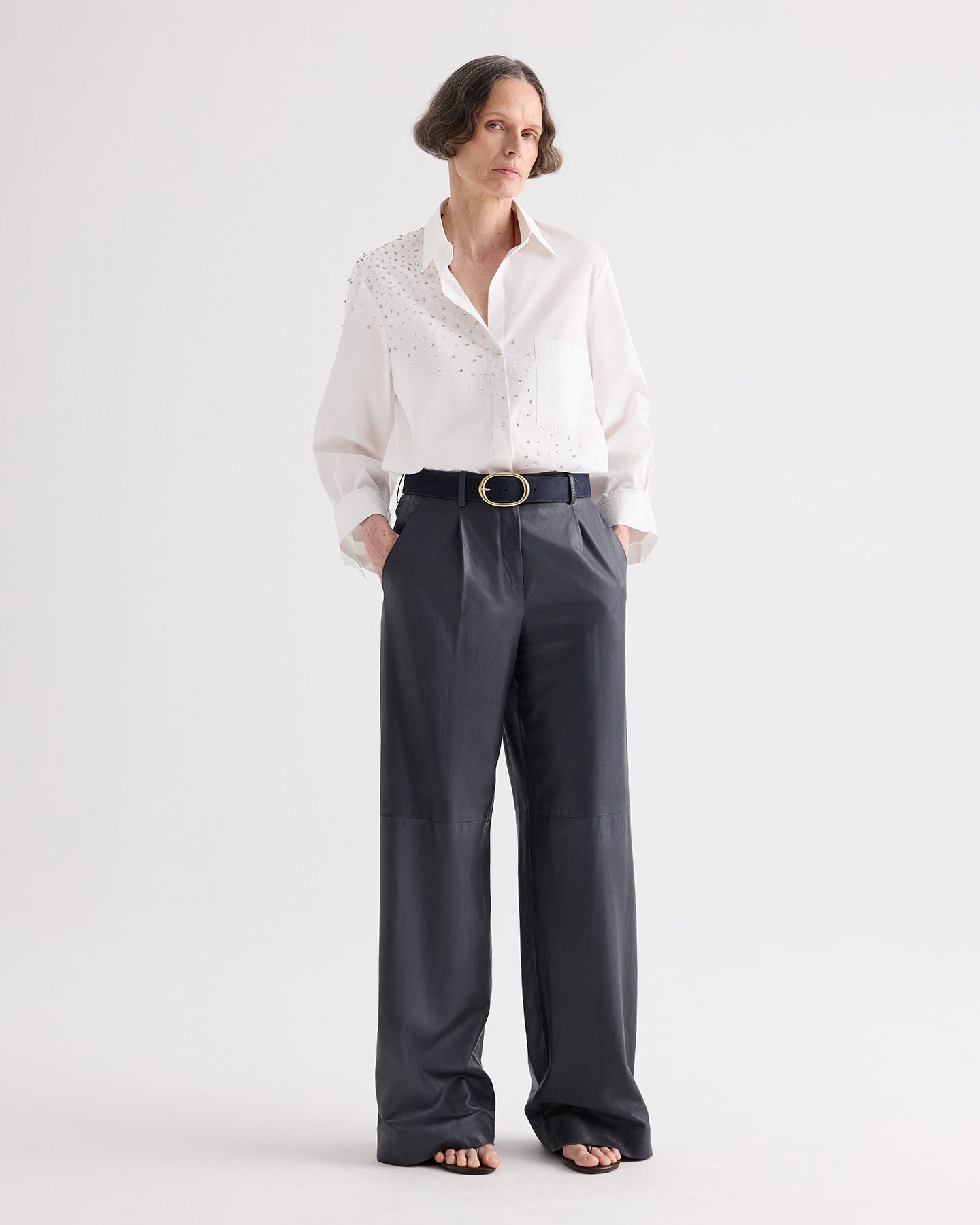 TWP White Next Morning Shirt with Crystals in Superfine Cotton view 3