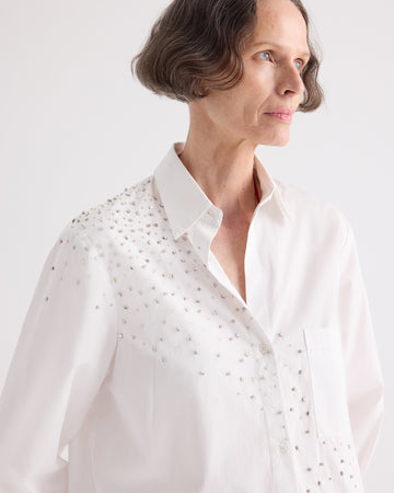 TWP White Next Morning Shirt with Crystals in Superfine Cotton view 2