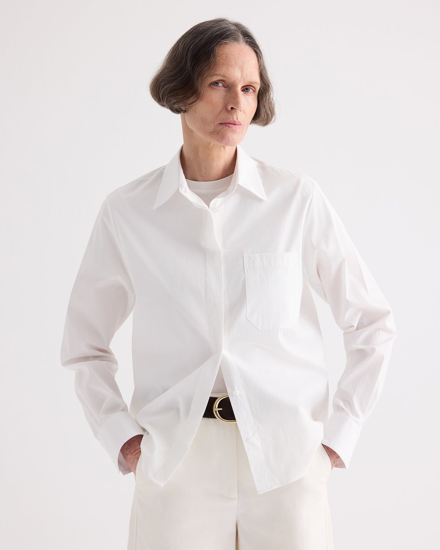 TWP White Cowboy Update Shirt in Super Compact Poplin view 1