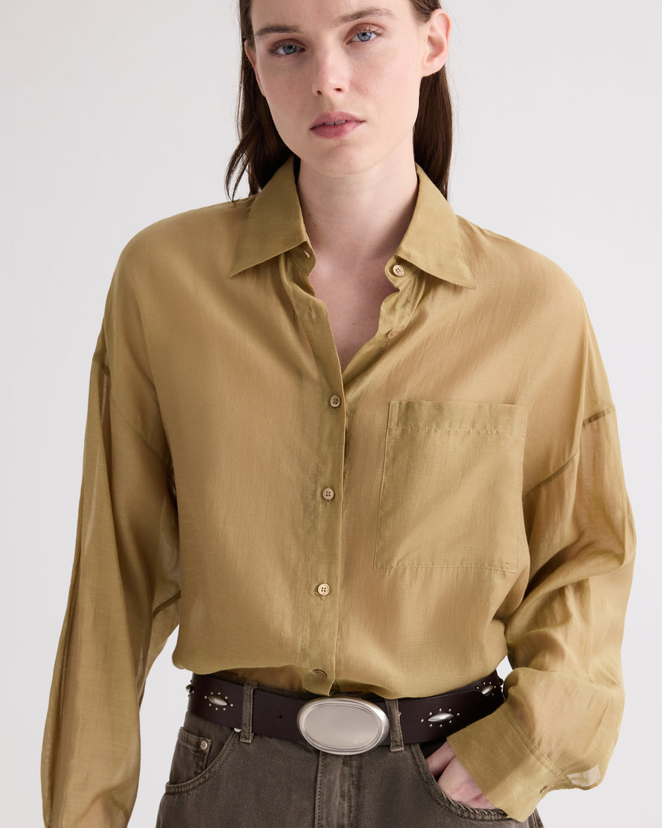 TWP Kelp Something Borrowed Shirt in Cotton Silk Organza view 1