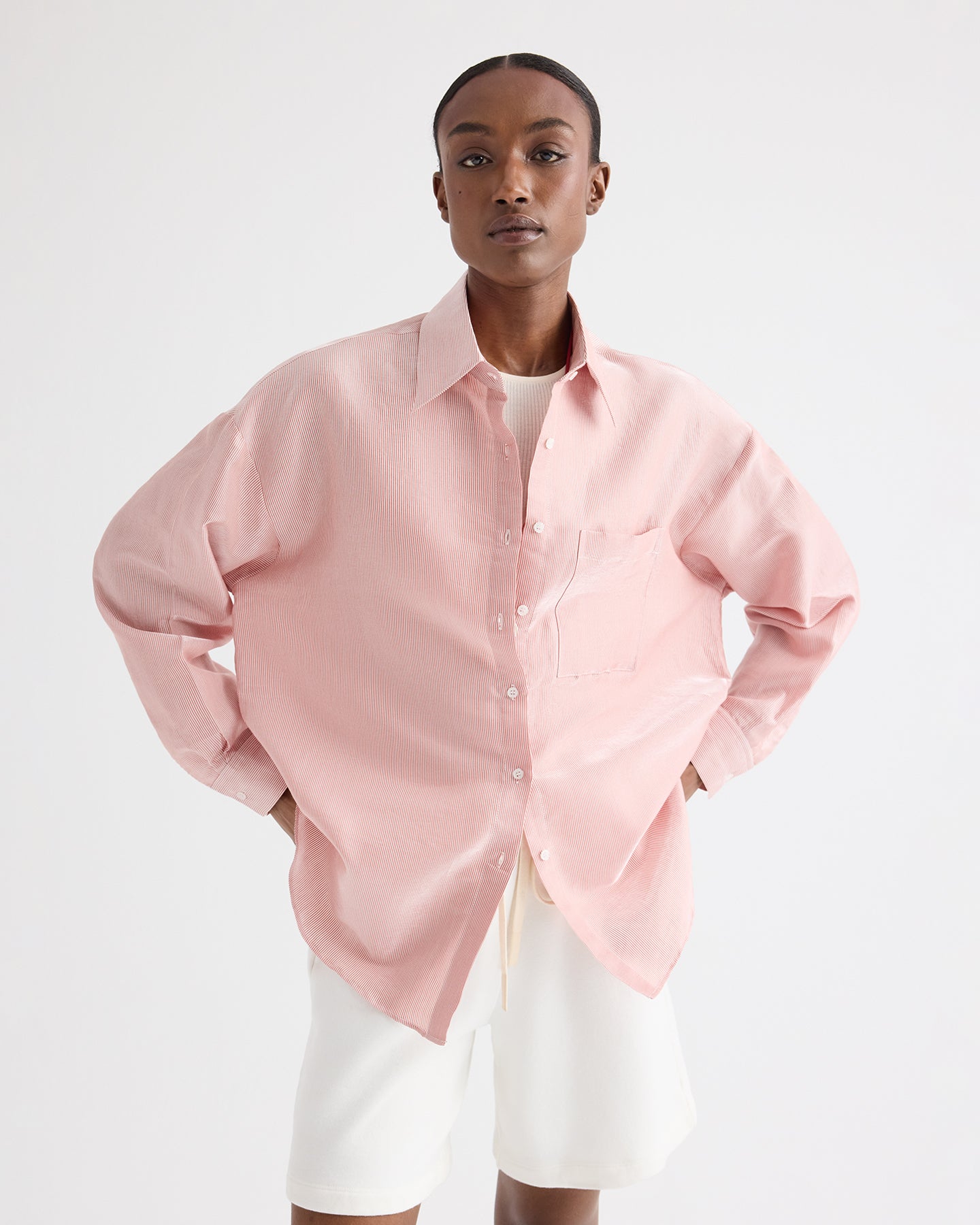 TWP White / red Something Borrowed Shirt in Cotton Stripes view 3