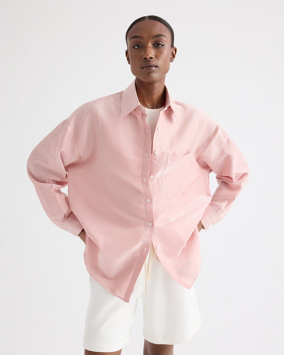 TWP White / red Something Borrowed Shirt in Cotton Stripes view 3