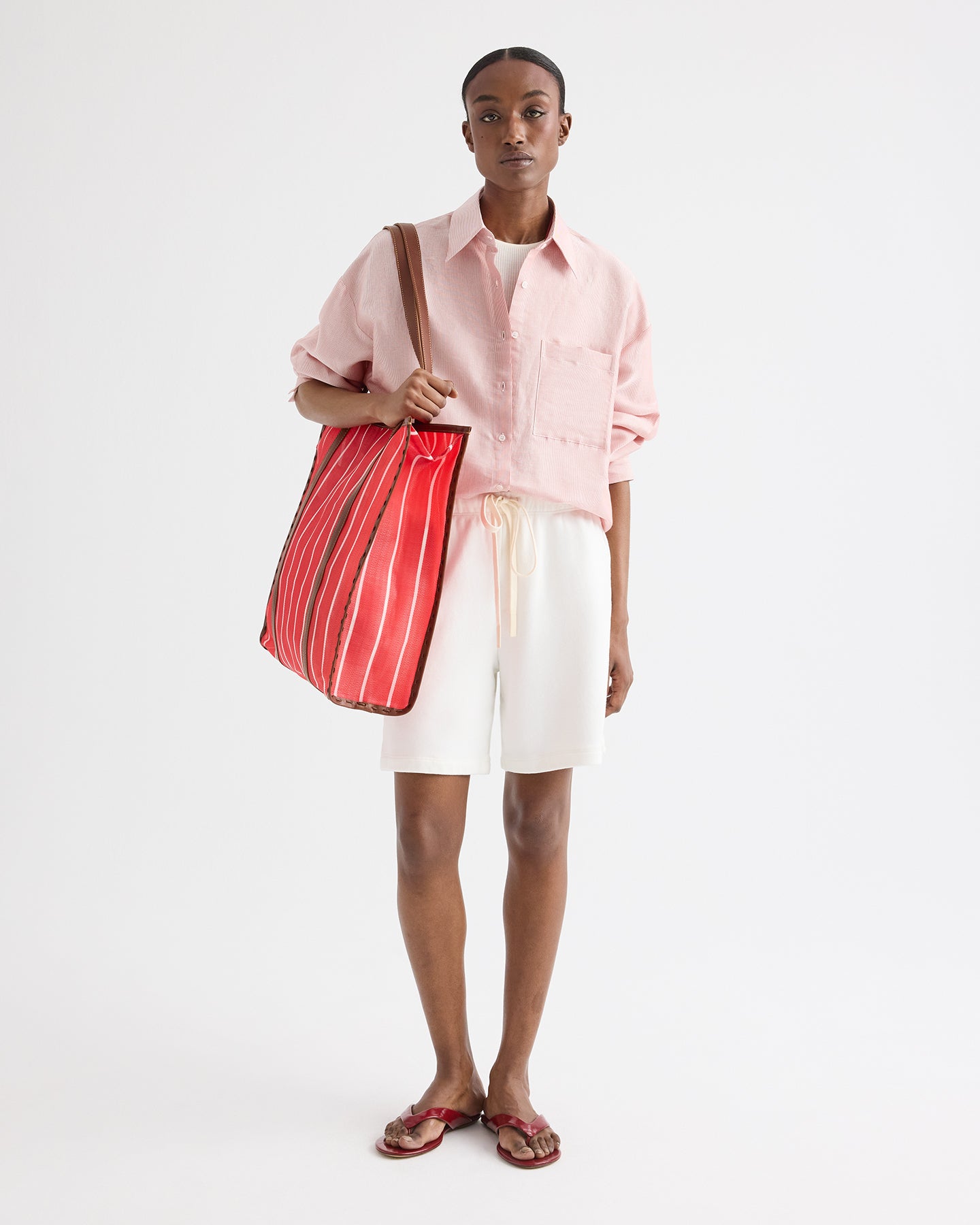 TWP White / red Something Borrowed Shirt in Cotton Stripes view 4
