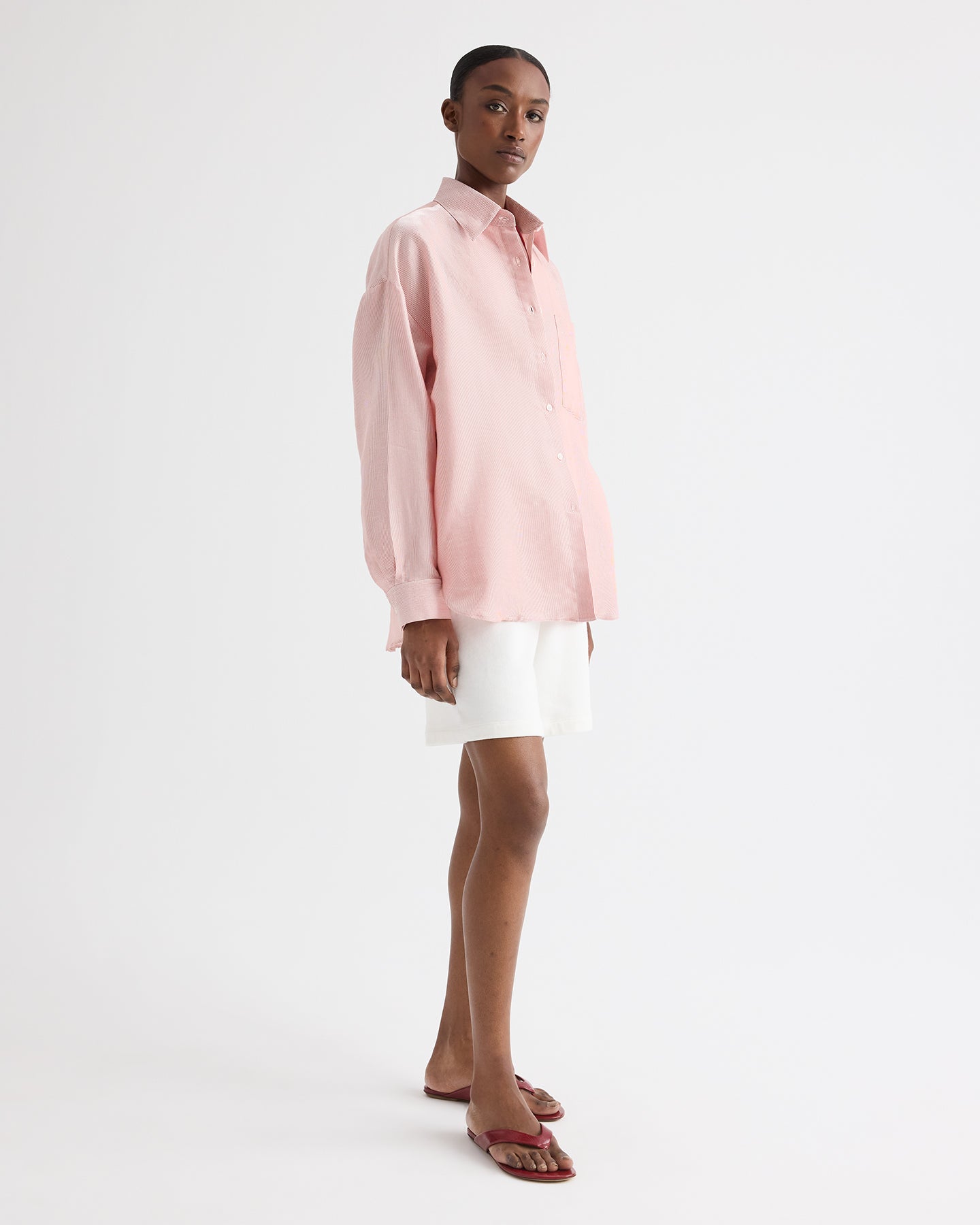 TWP White / red Something Borrowed Shirt in Cotton Stripes view 5