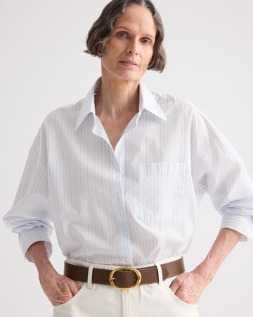 TWP White / blue Something Borrowed Shirt in Cotton Stripes view 2