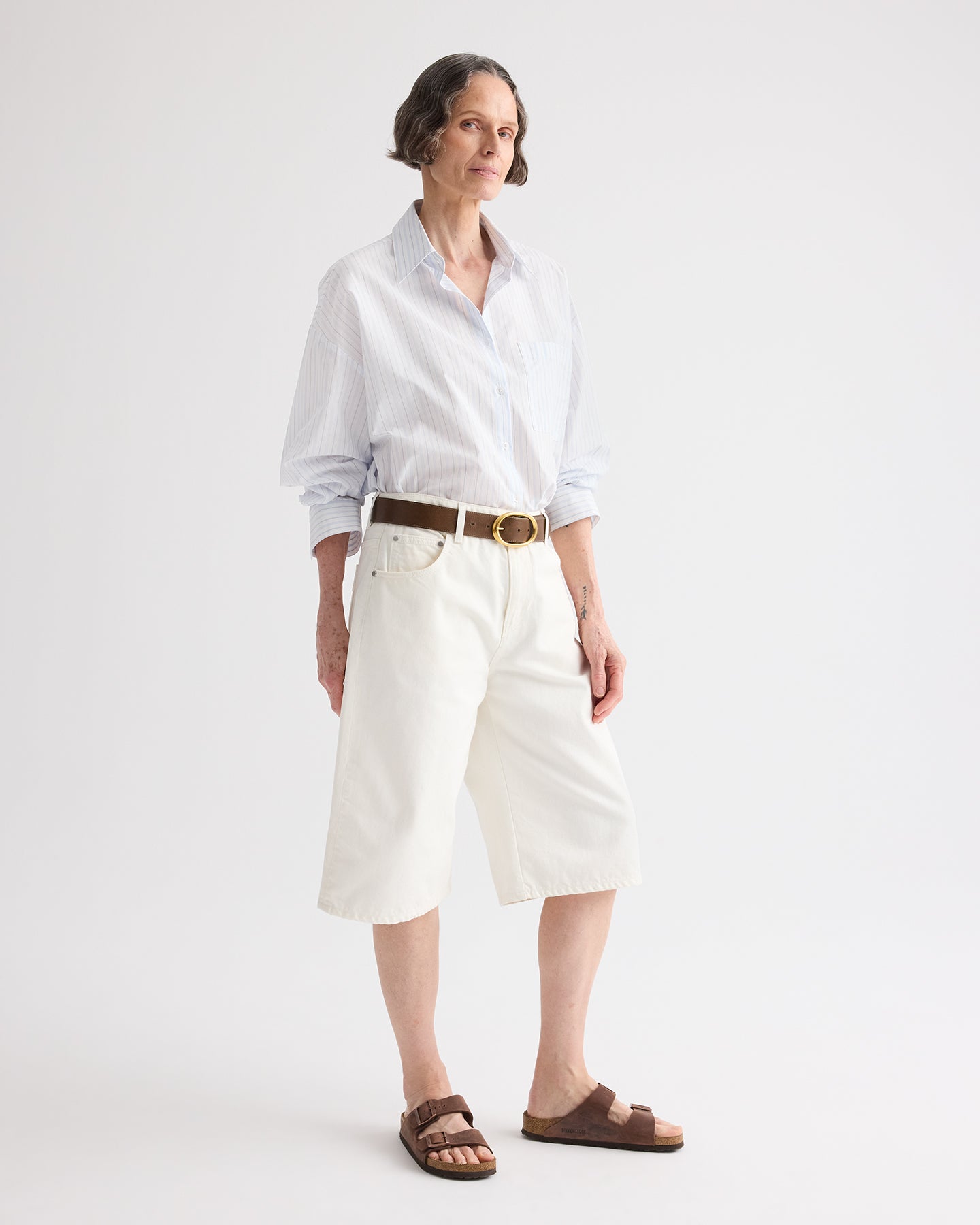 TWP White / blue Something Borrowed Shirt in Cotton Stripes view 3