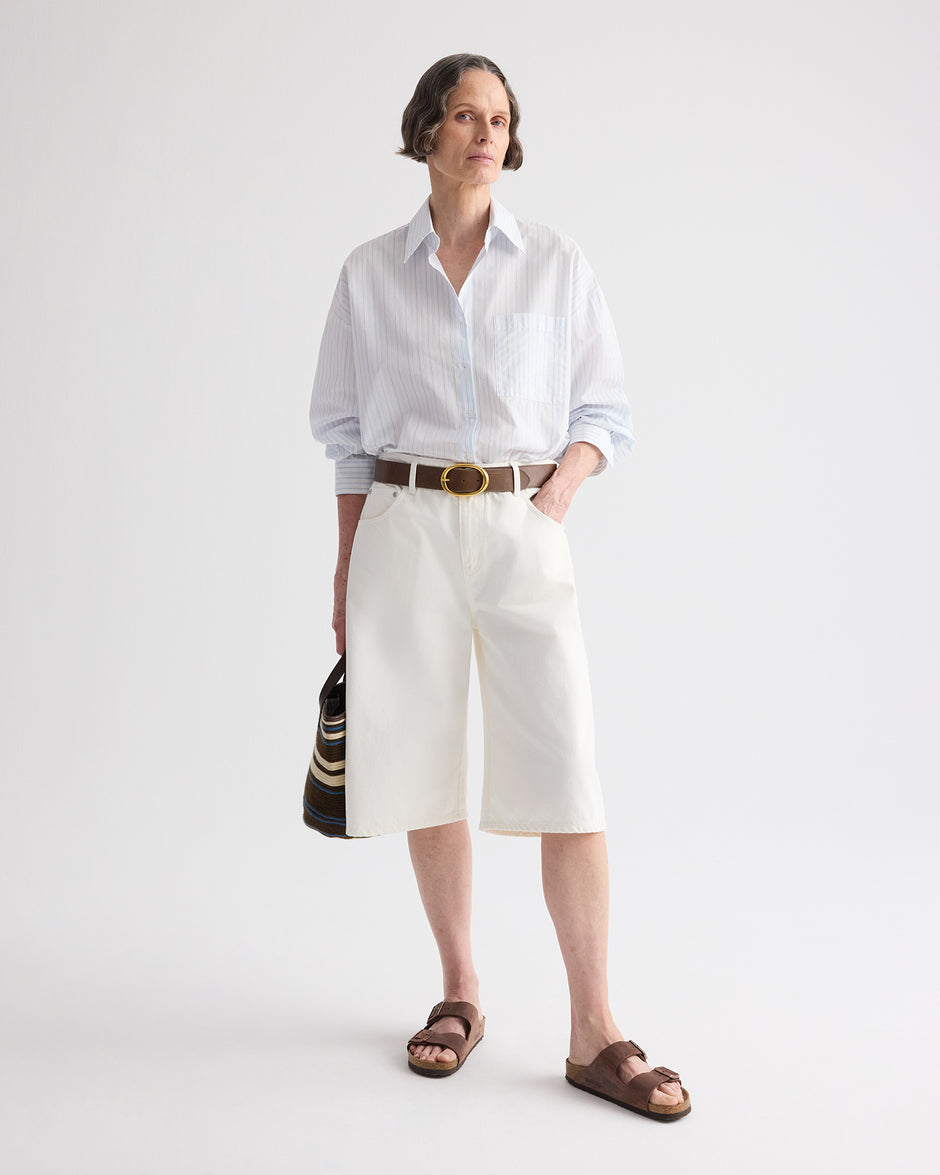 TWP White / blue Something Borrowed Shirt in Cotton Stripes view 1