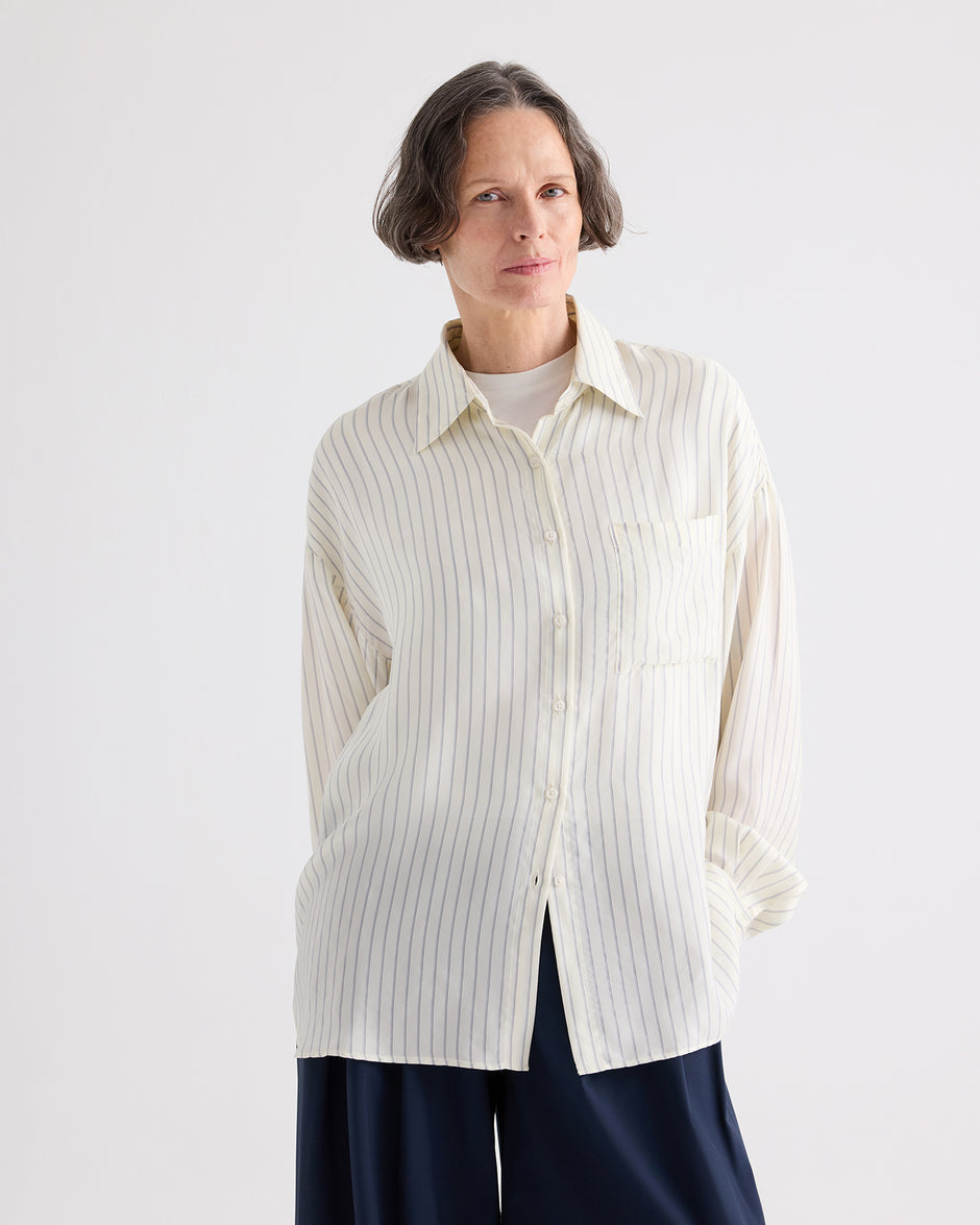 TWP Ivory / blue Something Borrowed Shirt in Pencil Stripe Viscose view 1