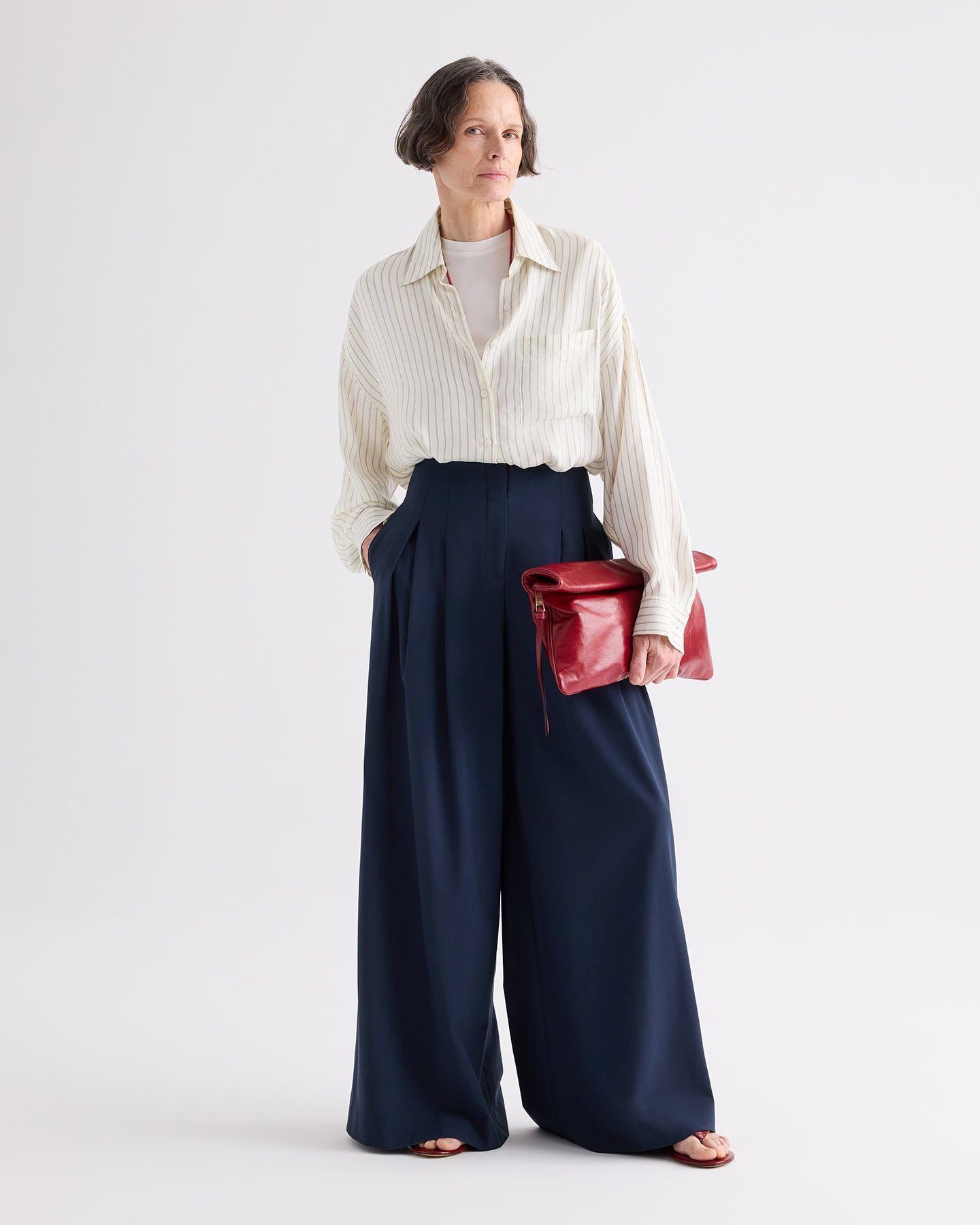 TWP Ivory / blue Something Borrowed Shirt in Pencil Stripe Viscose view 3
